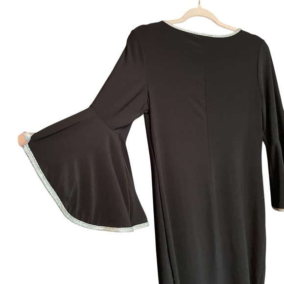 Tiana B Black Dress with Flared/Bell sleeves-Silver Trim-Size Medium NWT - Picture 5 of 10
